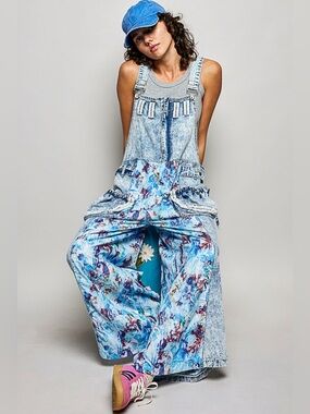 POL “ Ocean Muse “Patchwork Overalls | Denim